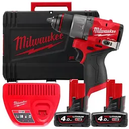 Дриль-шуруповерт акумуляторний безщітковий MILWAUKEE, M12 FDD2-402X, 45Нм (ЗУ, 2х4Аг, HDкейс)