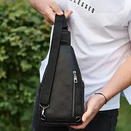 Сумка слінг чоловіча через плече 19х31х7 з натуральної шкіри TIDING BAG 32545 чорна 19 см - мініатюра 4