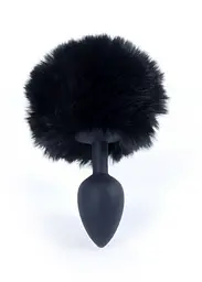Анальна пробка - Bunny Tail Silicone Black Plug Black - мініатюра 2