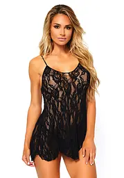 Сорочка беби-долл Leg Avenue Rose Lace Flair Chemise, Black, One Size