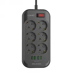 Мережевий фільтр подовжувач 6 розеток з 4 USB 2м із захистом та заземленням чорний LDNIO SE 6403 2500W 10A - мініатюра 5