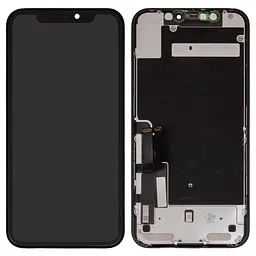 Дисплей для iPhone 11, чорний, з рамкою, Оригінал (переклеєне скло), з пластиками камери та давача приближення