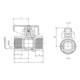 Кран кульовий Газ, Roho R211-050G - 1/2" ВВ ручка "метелик" жовта Roho R111-050G - 1/2" Вз RO0242 - мініатюра 2