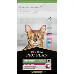 Сухий корм для дорослих котів після стерилізації Purina Pro Plan Sterilised Adult 1+ Savoury Duo, з тріскою та фореллю, 1,5 кг