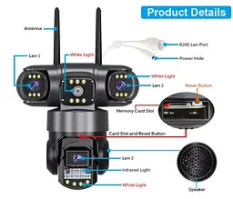 Вулична поворотна Wi-Fi IP-камера відеоспостереження EVKVO SC28 V380 Pro | 3 Лінзи | 16MP - мініатюра 4