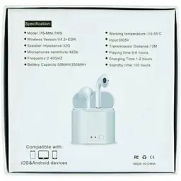 Бездротові блютуз навушники TWS i7 Mini з боксом для заряджання White (au043-hbr) - мініатюра 8