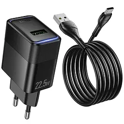 Мережевний зарядний пристрій Hoco CS111A Lounge PD22.5W 1USB-C + кабель USB to Type-C Black - мініатюра 4