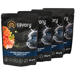 Набір вологих кормів Savory 3+1 для дорослих котів, лосось з горохом у соусі 340 г (4 шт. х 85 г) - мініатюра 4