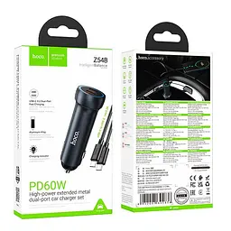 Адаптер автомобільний Hoco Prosperous (2C) Car charger Z54B (Type-C to Type-C set) |2Type-C, PD/QC, 60W/3A| - мініатюра 2