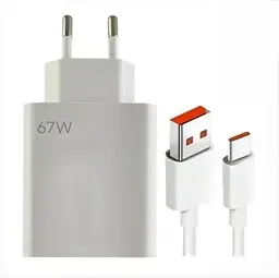 Адаптер USB з кабелем USB-TYPE C 67 W / Комплект заряджання для телефону USB + Type-C - мініатюра 3