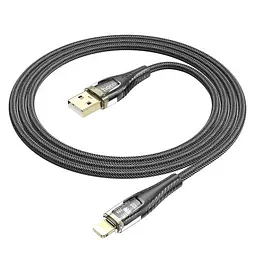 Кабель HOCO U121 золотий standard прозорий Discovery Edition charging data cable iP 1m. чорний 6942007606967 - мініатюра 3