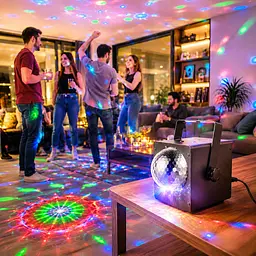 RGB проектор з музичною установкою, диско кулею та світломузикою / Диско-проектор лазерний білий та чорний / LED+Laser Bluetooth RGB 360° з пультом - мініатюра 2