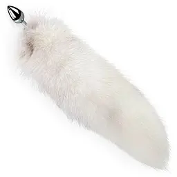 Металева анальна пробка з хвостом із натурального хутра Art of Sex size M White fox - мініатюра 3