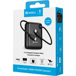 Батарея універсальна Sandberg 10000mAh PD/3.1/20W, QC/3.0, USB-C In/Out, with 2 cables USB-C (421-26) - мініатюра 6