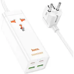 Мережевий подовжувач Hoco AC10A Barry PD65W GaN (2C2A with 1 socket) Desktop Charger White - мініатюра 2