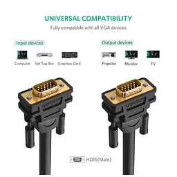 Кабель мультимедійний VGA M to VGA M 2.0m VG101 black Ugreen (11646) - мініатюра 3