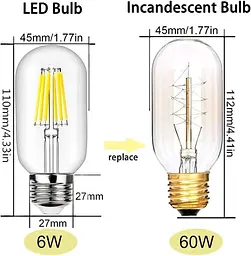 Гвинтова лампочка Aiwerttes E27 6W світлодіодна вінтажна Edison, T45 Холодний Білий 6000K - мініатюра 6