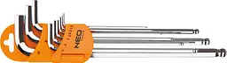 Ключі шестигранні кулястий наконечник CrV 1.5-10мм набір 9шт Neo Tools hoz0012936