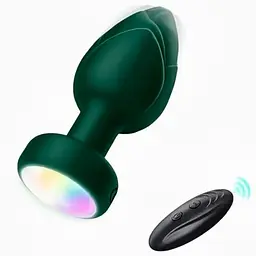 Анальна пробка що світиться з вібрацією і Д/У Light Anal Plug 3,5*9 см зелена — Анальні іграшки