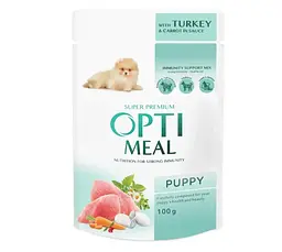 Вологий корм для цуценят Optimeal Puppy 100 г - індичка та морква - мініатюра 1