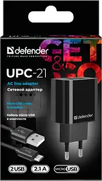 Зарядний пристрій 2xUSB 12W 2.1A UPC-21 +кабель microUSB, чорний Defender - мініатюра 8