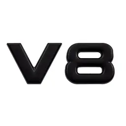 Емблема напис V 8 75х32 мм Чорна роздільна на скотчі метал (Завод)