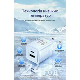 Зарядний пристрій Vention 1xUSB-C PD 30 Вт + 1xUSB QC 3.0 30 Вт GaN білий (FEQW0-EU) - мініатюра 9