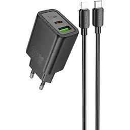 МЗП Hoco N63 Gentle PD30W+QC3.0 (1USB-A/1C) + кабель Type-C to Lightning Black