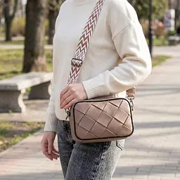 Модна шкіряна сумка з плетіннями для стильних жінок Vintage 22409 бежева - мініатюра 2