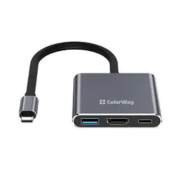 Концентратор ColorWay USB-C 3-in-1 USB 3.0 + HDMI 4K + USB-C PD100W (CW-HUB08) - мініатюра 3