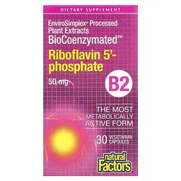 Рибофлавин (В-2) B2 Riboflavin 5'-Phosphate 50 mg 30 Capsules Natural Factors vit0005011
