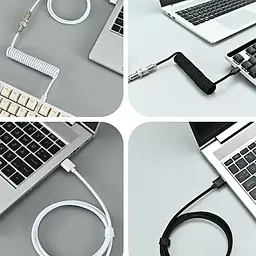 Кабель авіатор / USB Type-C / Для клавіатури / Спіральний , Білий - мініатюра 2
