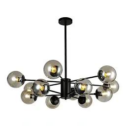Дизайнерська стельова люстра Levistella 7526033-12 BK+BR — чорна з коричневими скляними плафонами, 12×E27, Ø 95 см