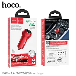 Адаптер автомобільний Hoco Resolute Car charger Z38 |1USB/1Type-C, QC/PD, 3A, 38W| - мініатюра 2