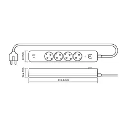 Мережевий подовжувач VIDEX ONCORD з/з 4п 3м (3x1.5мм) 3.4А USB(QC3.0) +USB-C(PD20W) з кнопкою White VIDEX (27695-000) - мініатюра 12