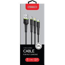 Дата кабель USB 2.0 AM to Lightning + Micro 5P + USB-C 1.4m CBFLEXU1 bl Intaleo (1283126487521) - миниатюра 2