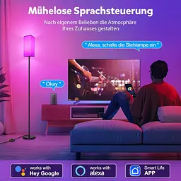 Розумний світлодіодний торшер, WiFi RGBCW Торшер для вітальні, 9 Вт E27 Димований торшер, Торшер із застосунком, Робота з Alexa - мініатюра 4