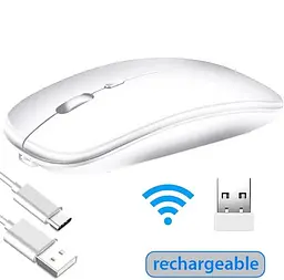 Мишка безшумна комп'ютерна, бездротова Macarone Bluetooth, USB, що перезаряджається, Біла  - мініатюра 2