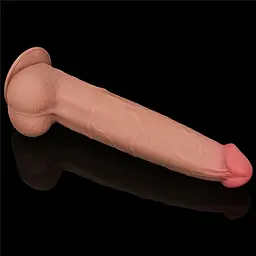 Фалоімітатор LoveToy Sliding-Skin Dual Layer Dong King Sized 34 см тілесний - мініатюра 3