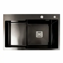 Кухонна мийка 78x50С R PVD чорна Platinum Handmade (поглиблена полиця, 3.0/1.0 мм), Чорний - мініатюра 3