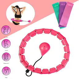 Комплект для фітнесу FitnessSet HX-03, хулахуп розбірний рожевий з утяжнювачем та резинками для тренувань 3 шт - мініатюра 2