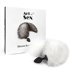 Силіконова анальна пробка з хвостом із натурального хутра Art of Sex size M White fox - мініатюра 5