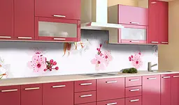Кухонний фартух Рожеві Квіти Вишні вінілова наклейка для кухні сакура Білий 60х200 см Happy Pocket Z181322 - мініатюра 2