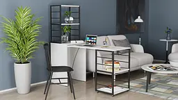 Стіл-тумба трансформер Смарт 3/1 з етажеркою Ferrum-decor 1430x1450x500 Чорний метал ДСП Біле 16 мм (FRD-105109) - мініатюра 5