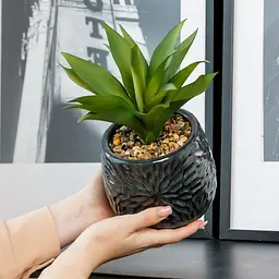 Горщик зі штучною рослиною МВМ My Home, 22 см, чорний (DH-FLOWERS-13 GREEN/BLACK) - мініатюра 4