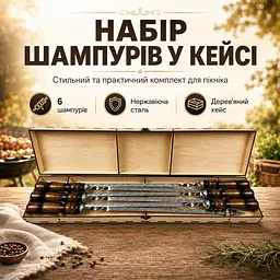 Набір шампурів у фанерному кейсі на 6 шт №2, нержавіюча сталь 3 мм, дерев’яні ручки - мініатюра 2