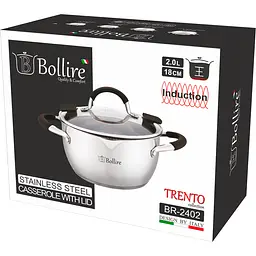 Каструля з кришкою Bollire Trento, зі зливом, срібляста, 18 см, 2 л (BR-2402) - мініатюра 3