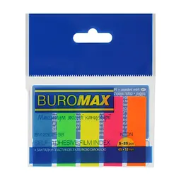 Стікер-закладка Buromax Plastic bookmarks 45x12mm, 5*25шт, neon (BM.2302-98)