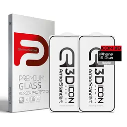 Захисне 3D скло для Apple iPhone 15 Plus, Icon 3D, загартоване, 9H, загартоване скло, повне проклеювання, протиударне, глянсове з олеофобним покриттям, на весь екран, сумісне з чохлами, проста установка, ArmorStandart (ARM74273)