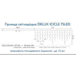 Гірлянда Delux ICICLE 100LED 2x0.7 м Жовтий flash Білий/Білий IP44 (90015181) - мініатюра 4